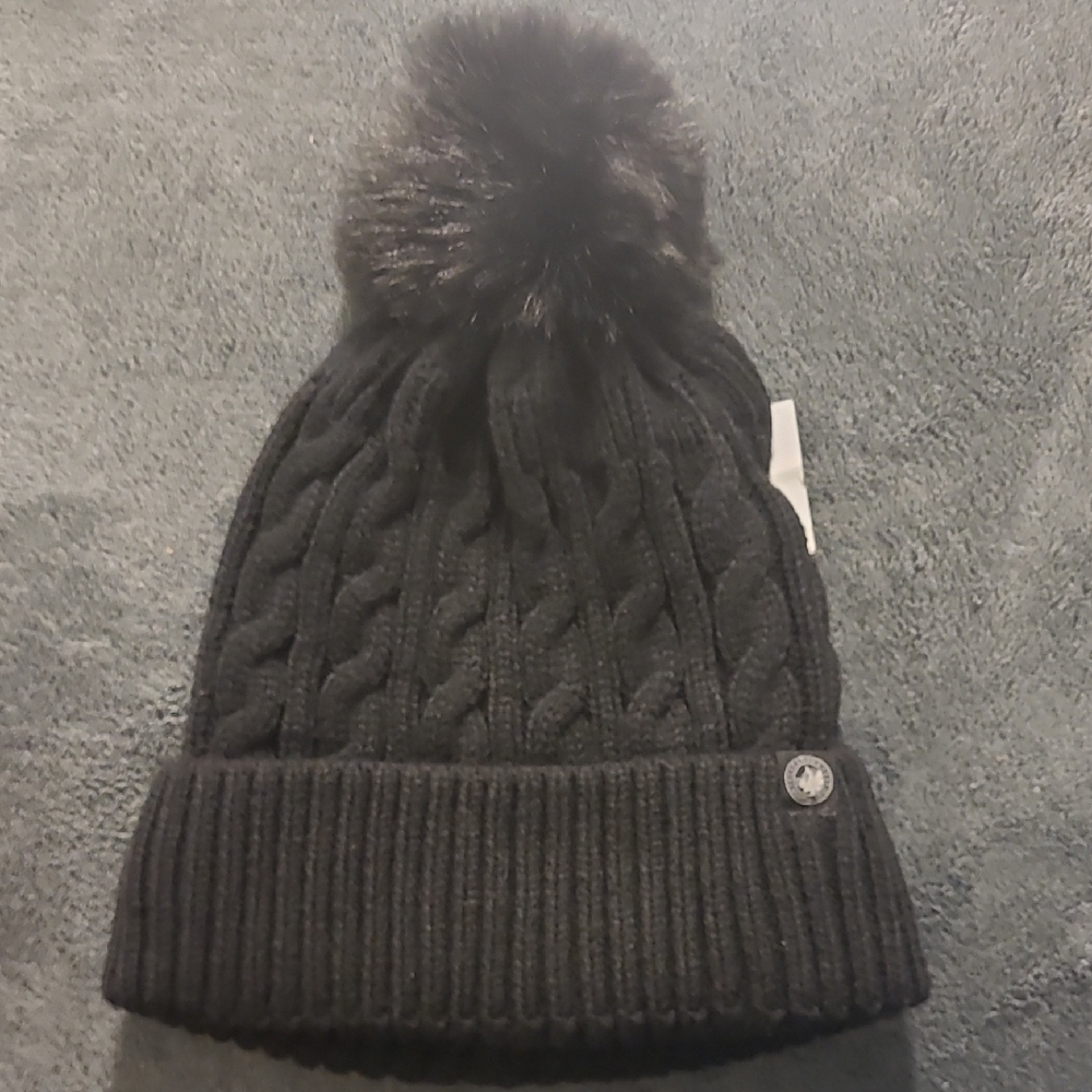 NWT Black Cable Knit Beanie with Pom Pom